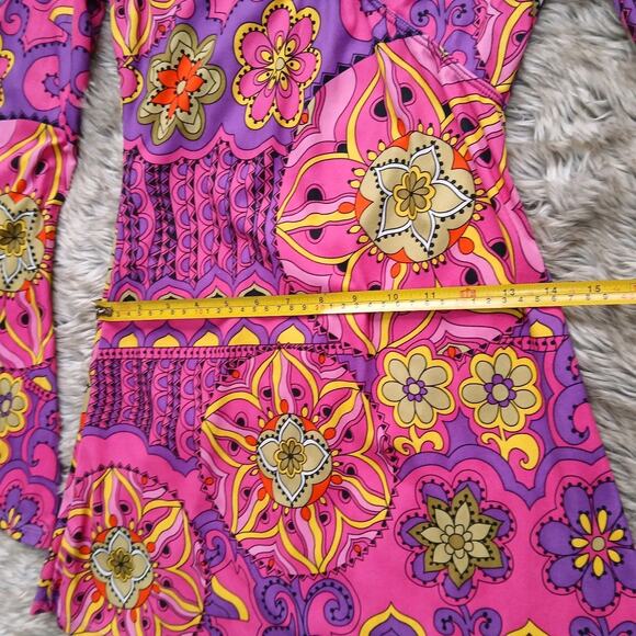 Leg Avenue Women’s Go Go Girl Dress M Pink Psychedelic Floral Print Bell Sleeve - Picture 7 of 13